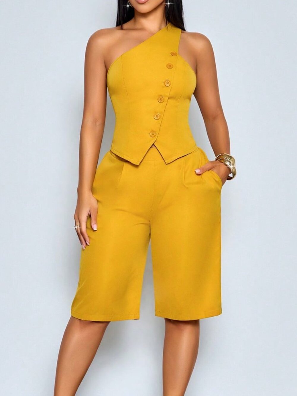 Yellow Elegant Women's Two-Piece Spring Set - Picture 8 of 9